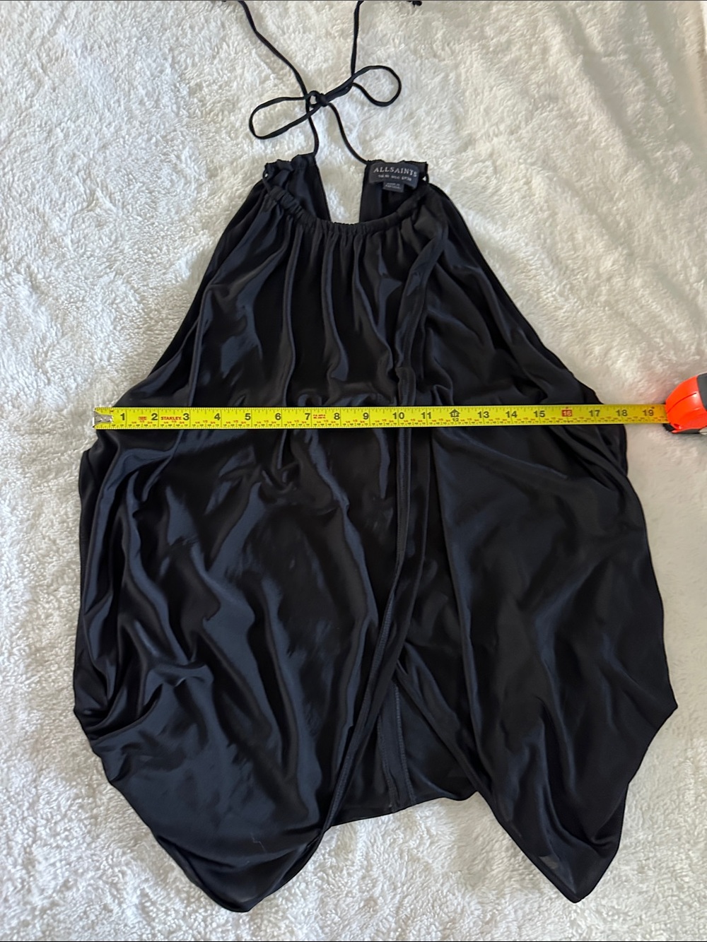 AllSaints Black Halter Tie Gathered Neck Top - Picture 4 of 8